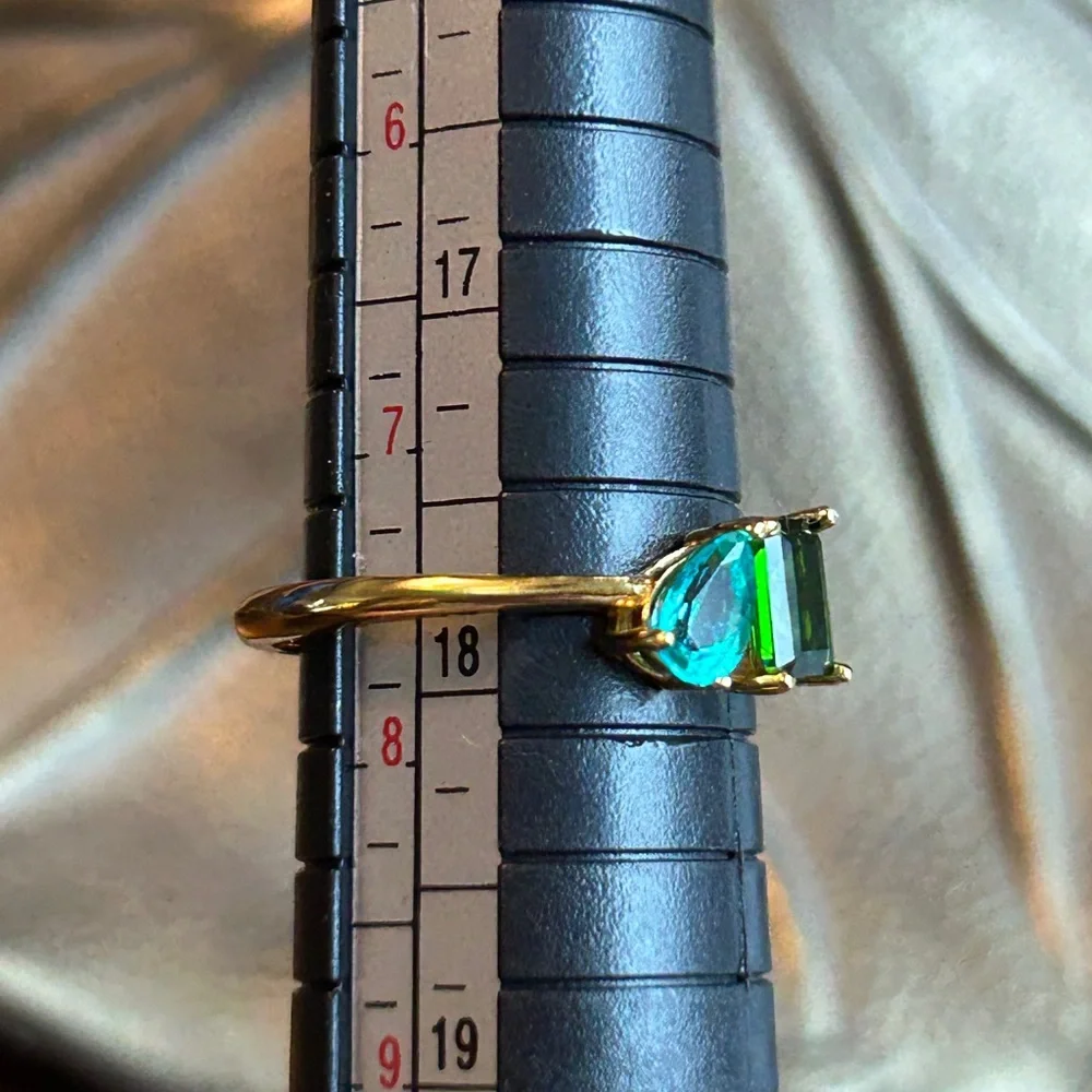 18k Plated Paraiba Color Topaz Adjustable Ring Size 7.75